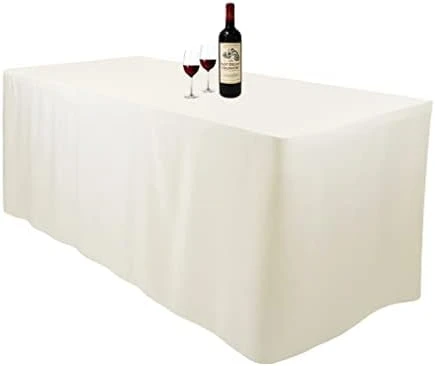 4 Feet (L X W: 48"X30") Rectangle Fitted Tablecloth For Wedding Party Banquet,Polyester Cloth Fabric Cover, White - Image 12