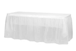 Solid Color 14 Ft. Plastic Tablecloth Skirt, Disposable Plastic Tableskirts - White - 6 Count