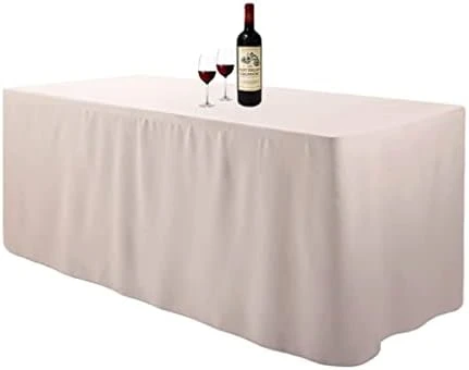 4 Feet (L X W: 48"X30") Rectangle Fitted Tablecloth For Wedding Party Banquet,Polyester Cloth Fabric Cover, White - Image 4