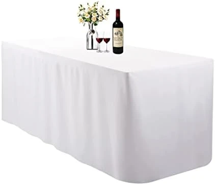 4 Feet (L X W: 48"X30") Rectangle Fitted Tablecloth For Wedding Party Banquet,Polyester Cloth Fabric Cover, White - Image 10