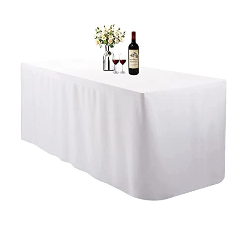 4 Feet (L X W: 48"X30") Rectangle Fitted Tablecloth For Wedding Party Banquet,Polyester Cloth Fabric Cover, White