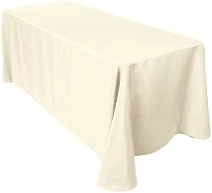 Leading Linens 5-pcs 90" X 132" Inch Rectangular Polyester Cloth Fabric Linen Tablecloth - Wedding Reception Restaurant Banquet Party - Machine Washable - White - Image 5