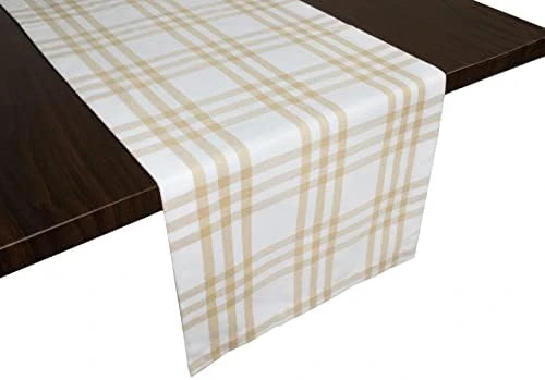 Dining Table Runner | Homestead Plaid Check Farmhouse Table Runner | For Home Decor | 100% Cotton, Long & Soft For Daily Use | 100% Machine Washable | Beige White 14 X 72 - Image 4
