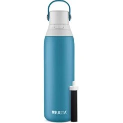 Brita Insulated Filtered Water Bottle With Straw, Reusable, Stainless Steel Metal, Blue Jay, 20 Ounce
