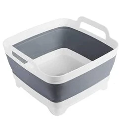Dishpan For Washing Dishes,9L Collapsible Dish Tub Portable Sink,Wash Dish Basin,Foldable Laundry Tub,Washing Basin With Drain Plug,Dishpan for Kitchen Sink,Camping Dish Washing Tub,Gray