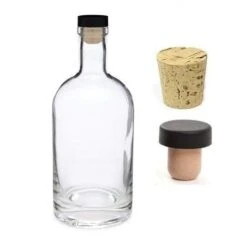 25 Oz Nordic Heavy Base Glass Liquor Bottle With T-Top Synthetic Cork With Bonus Regular Bottle Cork - Made In USA