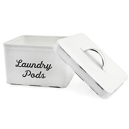 Enamelware Laundry Pod Holder; Rustic White Laundry Pod Storage Container - Image 3