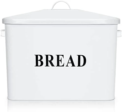 Bread Box, Metal Bread Box With Lid For Kitchen Countertop, Large Bread Bin Holder Storage Container - 13" X 9.8" X 7.3" - Holds 2+ Loaves, Modern Farmhouse & Vintage Style - White - Image 10