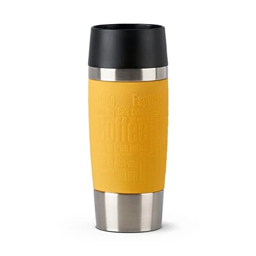 Emsa N20128 Travel Mug Classic Thermo/Insulated Cup Stainless Steel 0.36 Litres 4 Hours Hot 8 Hours Cold BPA 100% Leak-Proof Dishwasher Safe 360° Drinking Opening Yellow