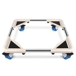 Furniture Dolly Adjustable Mobile Roller Mini Fridge Stand Washing Machine Stand With 8 Locking Swivel Wheels Universal Mobile Base Moving Cart For Dryer Refrigerator, Capacity 500 Lbs,White