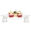Decorative White Ceramic Cake Stand With Rabbit Design, 16-Inch Dessert Serving Tray