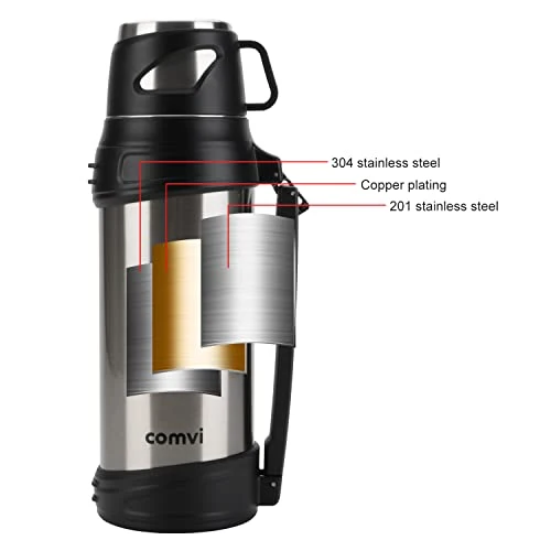 68oz Large Coffee Thermas For Travel -24 Hours Hot & Cold Flasks For Hot And Cold Drinks - Stainless Steel, Vacuum Insulated Flask With 2 Cups For Hiking & Camping Thermus - Vacuum Bottle - Blue - Image 2