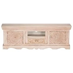 TV Cabinet White 47.2"x11.8"x15.7" Solid Mango Wood