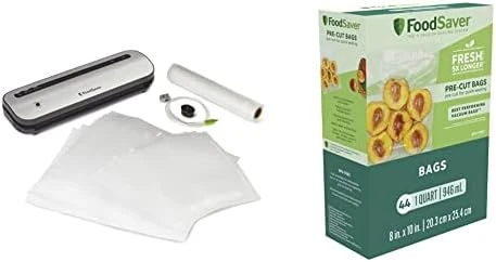 FoodSaver Space-Saving Vacuum Sealer With Bags And Roll, Silver & FoodSaver Vacuum Sealer Bags For Airtight Food Storage And Sous Vide, 1 Quart Precut Bags (44 Count) - Image 9