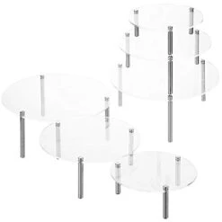 MyGift 6-Piece Set Countertop Round Clear Acrylic Server Dessert & Bakery Display Riser Stands