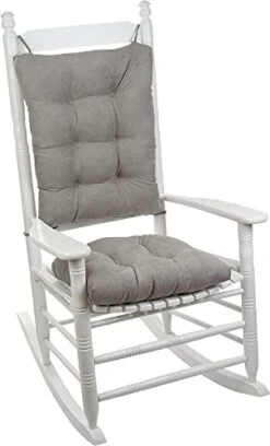 Omega Non-Slip Rocking Chair Cushion Set With Thick Padding And Tufted Design, Includes Seat Pad & Back Pillow With Ties For Living Room Rocker, 17x17 Inches, 2 Piece Set, Gray