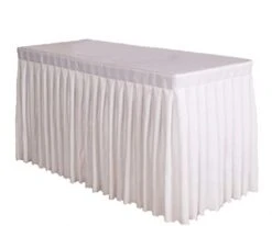 4 Ft Pleated Table Skirt Polyester Tablecloth Cover For Party Decoration, Birthdays, Wedding, Banquet Trade Show White