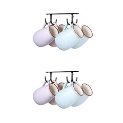 2pcs Mugs Holder Under Cabinet,Coffee Cups Hooks Under Shelf,Metal Mugs Drying Racks,Iron Mugs Hanging Organizer,Under Cabinet Hanger For Mugs,Kitchen Utensils,Black