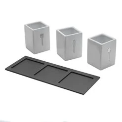 3-Piece Ceramic Caddy With Wood Tray