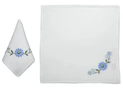 6PCS Embroidered Daisy Napkins 17x17 Inch White Blue, Set Of 6 Pieces