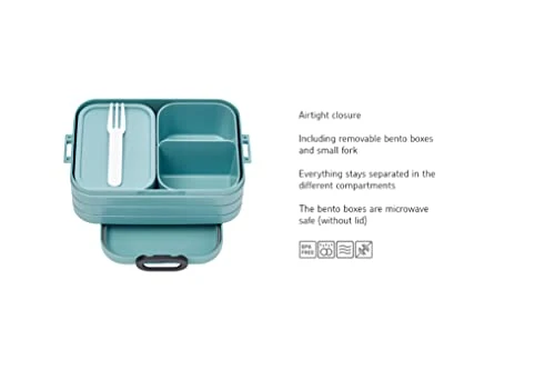 Mepal , Bento Lunch Box Midi With 2 Compartments For Food Storage, A Detachable Box Including A Fork, Portable, BPA Free, Nordic Green, Holds 30.4 Oz, 1 Count - Image 2