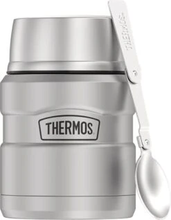 Thermos Stainless King Vacuum-Insulated Food Jar With Spoon, 16 Ounce, Matte Steel