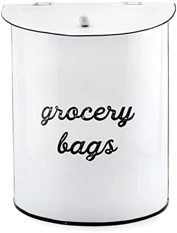 Rustic Grocery Bag Holder; Wall-Mounted Vintage Enamelware Farmhouse Style Plastic Bag Dispenser For Kitchen Or Laundry Room - Image 4