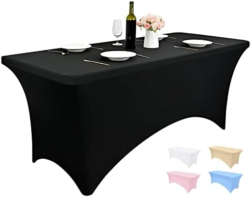 6ft Stretch Table Cloth Spandex Table Cover Tight Fitted For 6ft Rectangular Tables Black Washable Tablecloths For Party, Wedding, Banquet, Outdoor (Black, 6 Ft) - Image 6