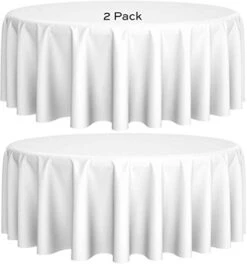 [2 Pack] White Round Tablecloths 90 Inch [Perfect Size For 30-60 Inch Tables] Premium Quality Textured Washable Polyester Fabric 90" Table Cloth White