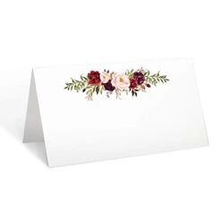 Floral Place Cards 3.5" X 2" (Set Of 50) Blank For Name Food Table Setting Dinner Party Seating Wedding Reception Buffet Tent Style Rustic Red Roses On White - Made In USA