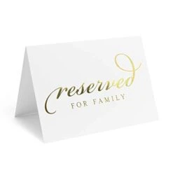 Bliss Collections Reserved Signs, Gold Foil, Tented Table Place Cards For Weddings, Receptions, Parties, Events, Restaurants And Celebrations For Reserving Seats And Tables, 4"x6" (Pack Of 10)