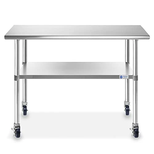 NSF Stainless Steel Work & Prep Table 48 X 24 Inches With Caster Wheels And Under Shelf For Restaurant, Home, Hotel - Image 2