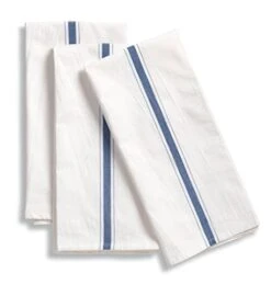 Arge Kitchen Towels, Set Of 3. Urban Stripe Designer Flour-Sack Towels. 100% Strong Cotton Weave. Hidden Loop On The Back For Easy Hanging. Generously Size At 20'' W X 30'' L. (Limoges Blue)