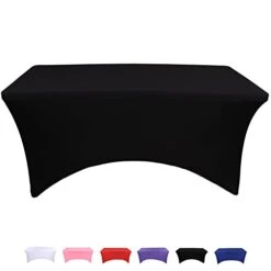 Spandex Table Covers 5FT 1Pc Stretch Fitted Table Cloth Rectangle Table Black Tablecloth Wrinkle Resistant Table Cover Stretchable Patio Tablecloths For Wedding Party Banquet (60Lx30Wx30H Inch)