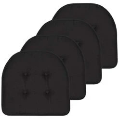 Hair Cushion Memory Foam Pads Tufted Slip Non Skid Rubber Back U-Shaped 17" X 16" Seat Cover, 4 Count (Pack Of 1), Black