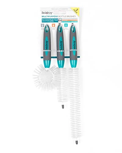 LA082770EU7 Bottle Pack Of 3 Flexible Brush Head Non-Slip Handle Soft Bristles Turquoise/White, 3 Pack