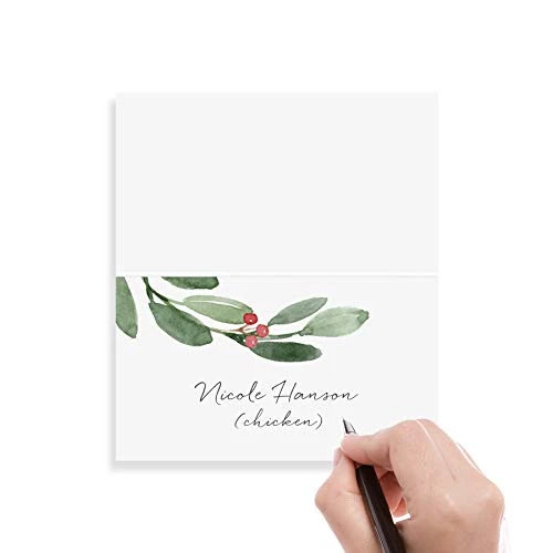 Bliss Collections Greenery Holiday Place Cards For Christmas Party, Wedding Or Special Winter Event! Seating Place Cards For Tables, Scored For Easy Folding, 50 Pack, 2 X 3.5 Inches - Image 3