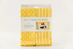 Tea Towel Blanks - Set Of 2: Lemon Yellow Color (Polka Dots & Stripes), Each Towel Size 18.25” X 28.25”, Additional Colors Available, 100% Cotton, Iron-Friendly & Machine Washable, KDKB224