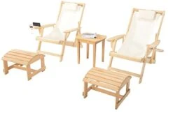 2117NC-BG-CH2OT2ET Romantic Collection Canvas Sling Chair With Cup And Wine Holder And Ottoman (Set Of 5)