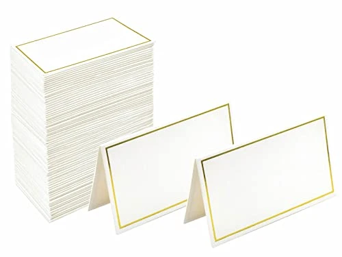Place Cards Pack Of 100 - Small Tent Cards With Gold Foil Border - Perfect For Weddings, Banquets, Events,Table Cards,Name Cards - Image 2