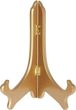 Hinged Gold-toned MDF Wood Plate Stand, 9" H X 7.25" W X 5" D (For 9" - 10.5" Plates)
