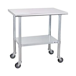Stainless Steel Table With Wheels 24x36 Inch, NSF Commercial Kitchen Prep & Work Table With Undershelf And Galvanized Legs For Restaurant, Bar, Utility Room And Garage Heavy Duty Table