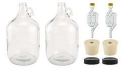 - 1G-38-ST-TB-2 1 Gallon Glass Fermenting Jug With Handle, 6.5 Rubber Stopper, Twin Bubble Airlock, Black Plastic Lid (Set Of 2)