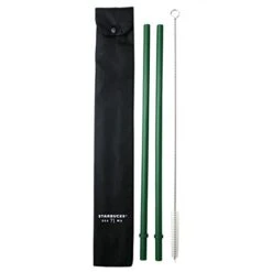 Starbucks Reusable Straws Set - 2 PCS Venti Size Straws With Cleaning Brush And Pouch