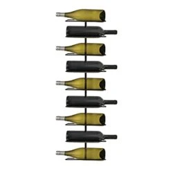 True Rue Align Wall-Mounted Wine Rack, Black Wrought Iron, Minimalist Modern Wine Display, Alcohol Storage Solution, Holds Nine Standard Wine Bottles, 37.75" X 9.75"