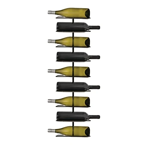 True Rue Align Wall-Mounted Wine Rack, Black Wrought Iron, Minimalist Modern Wine Display, Alcohol Storage Solution, Holds Nine Standard Wine Bottles, 37.75" X 9.75"