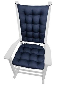 Cotton Duck Navy Blue Rocking Chair Cushions - Size Extra-Large - Latex Foam Fill Rocker Seat Pad & Backrest Cushion With Ties - Tufted, Reversible, Machine Washable, Made In USA