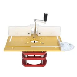 Precision Router Lift With Top Plate, 9.4 X 7.9in Router Lift Systems Precision Woodworking Tools Insert Ring Kit For Router Plates And Lift Systems (Gold)