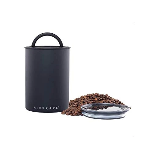 Airscape Stainless Steel Coffee Canister - Set Of 2 - Food Storage Container - Patented Airtight Lid Pushes Out Excess Air - Preserve Food Freshness (Small & Medium, Matte Black)