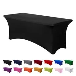 Spandex Tablecloth 6FT Stretch Table Cover Fitted Rectangular Tables, Universal Stretch Patio Table Cloth For Wedding, Banquet, Party And Event（Black, 6FT
